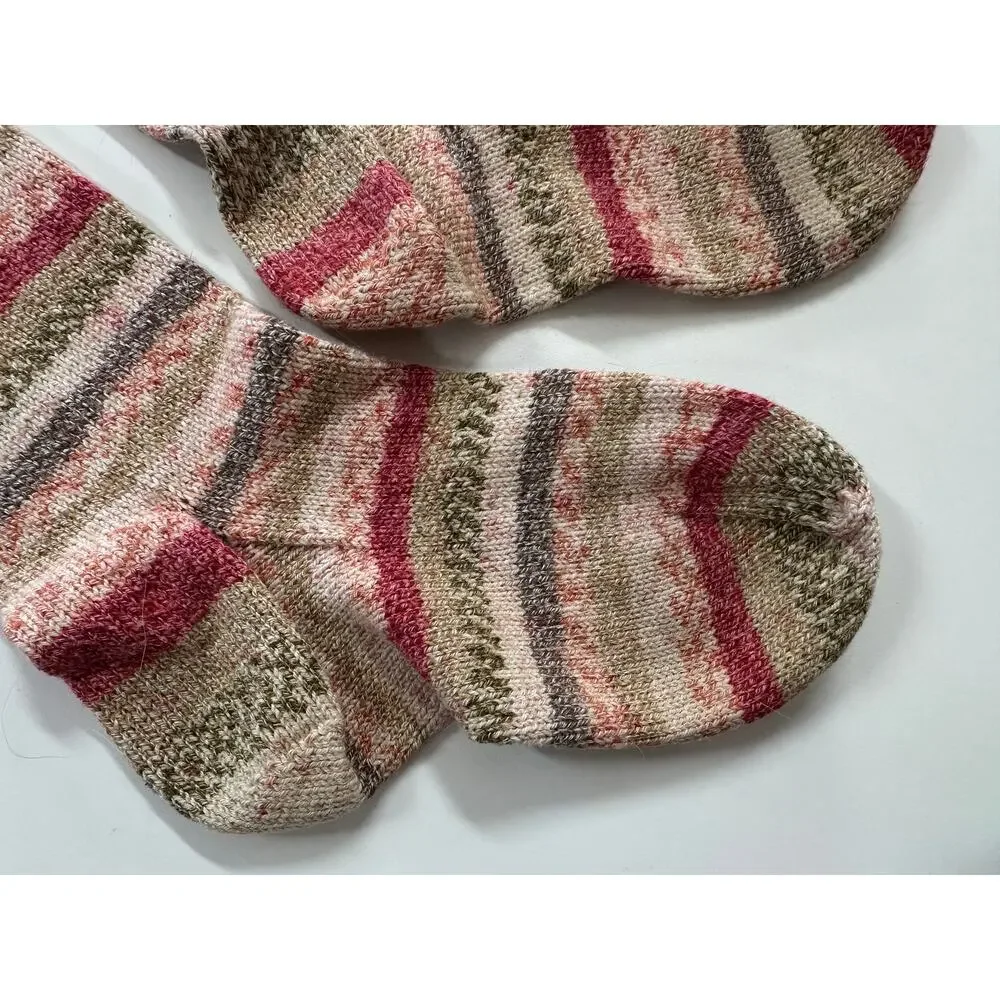 Hand Knit Womens Wool Socks Pink Brown Beight Pattern